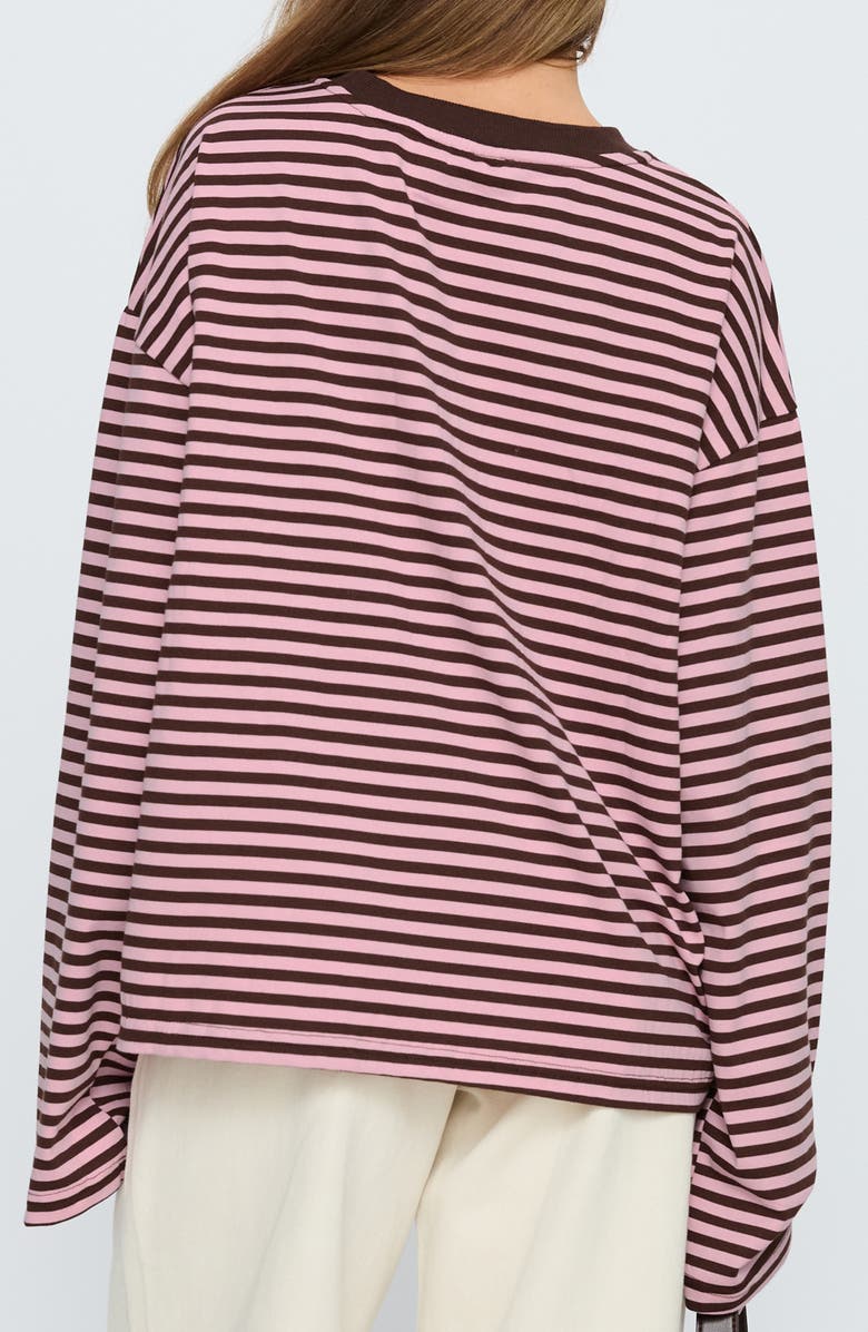 Princess Polly Settle Down Stripe Oversize T-Shirt, Alternate, color, Pink / Brown Stripe