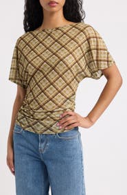 BDG Urban Outfitters Slash Neck Ruched Mesh Top