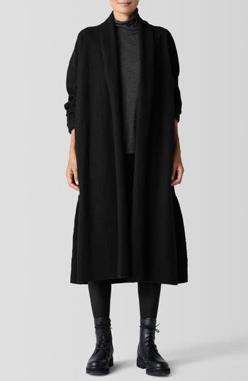 Eileen Fisher High Collar Wool Felted Coat In Black