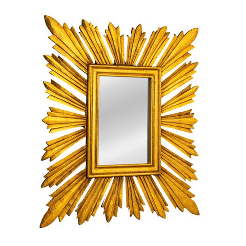 Sunburst Rectangular Wall Mirror, Gold