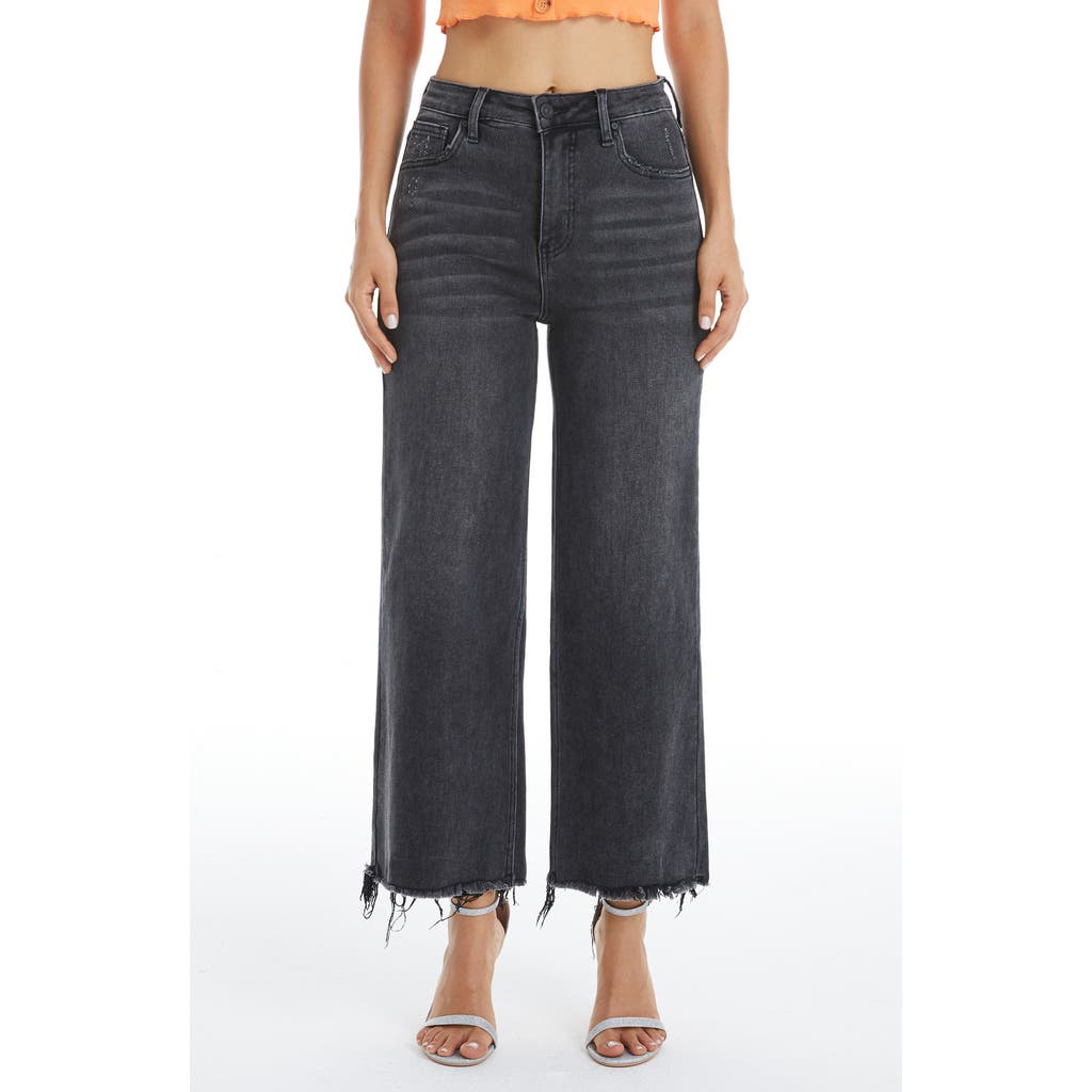 Bayeas High Waist Fray Hem Ankle Wide Leg Jeans