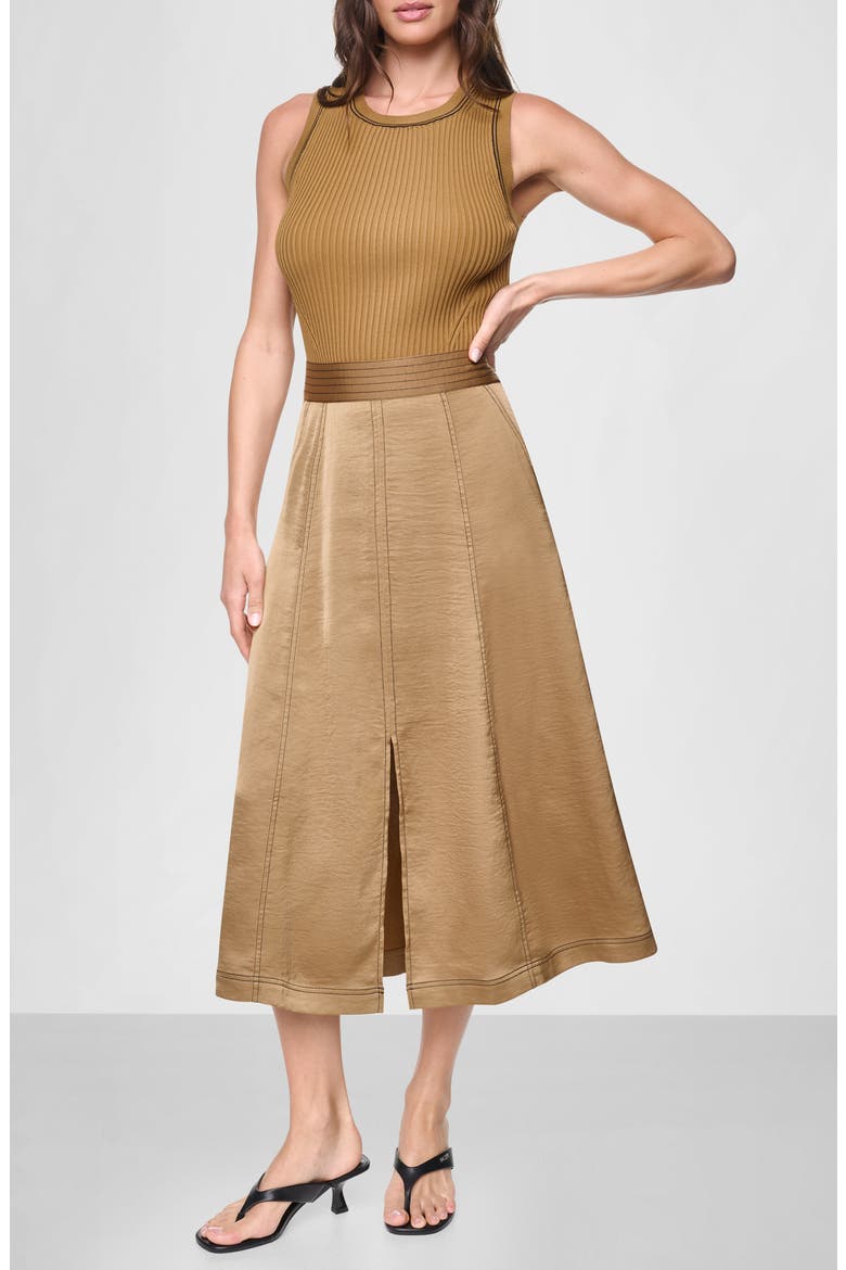 Satin Midi Skirt, Alternate, color, DUNE/ BLACK