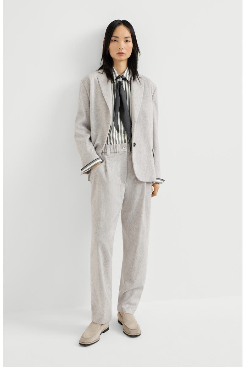 Wool flannel baggy trousers with monili, Alternate, color, Grey