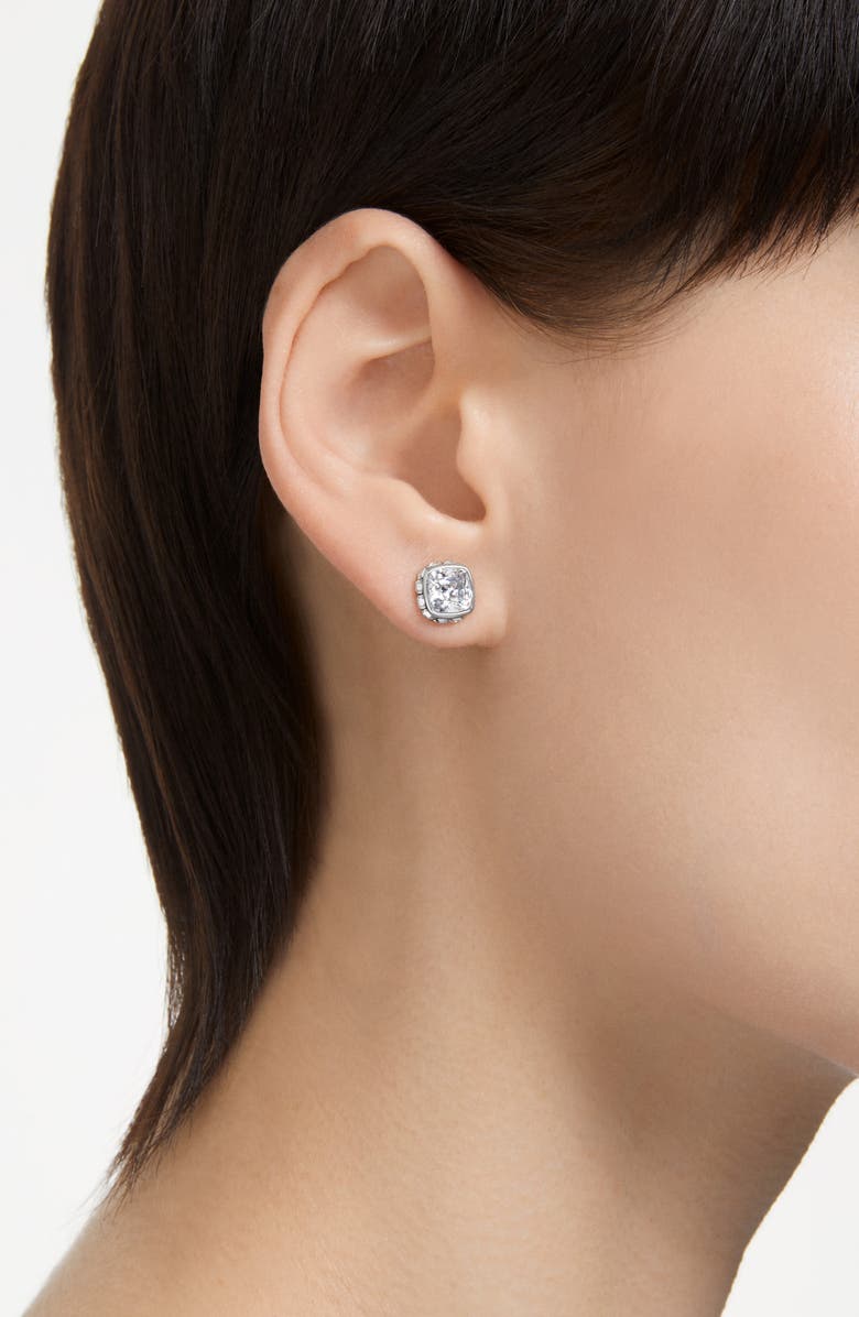 Swarovski Square Cut Birthstone Crystal Stud Earrings, Alternate, color, Silver/ April