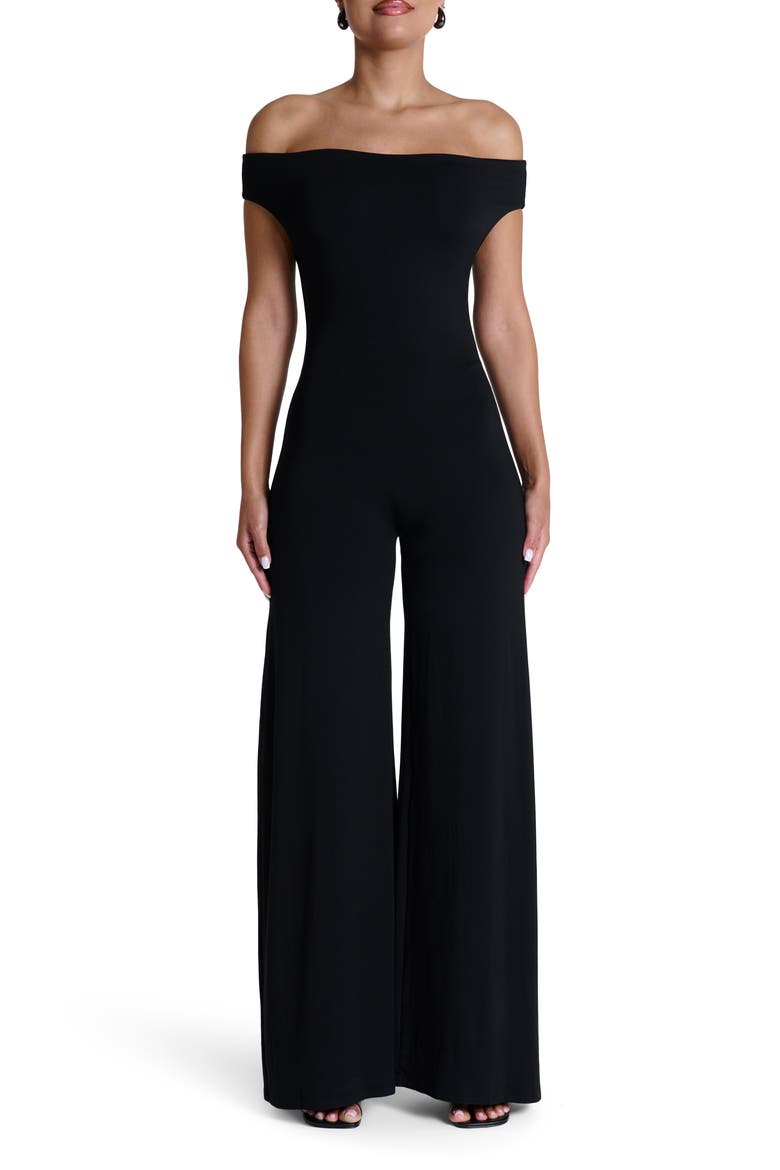 Smooth Off the Shoulder Wide Leg Jumpsuit, Main, color, BLACK