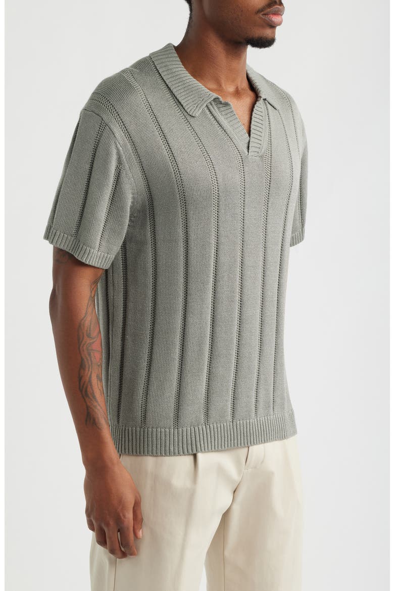 Boxy Short Sleeve Polo Sweater, Alternate, color, GREY FOSSIL
