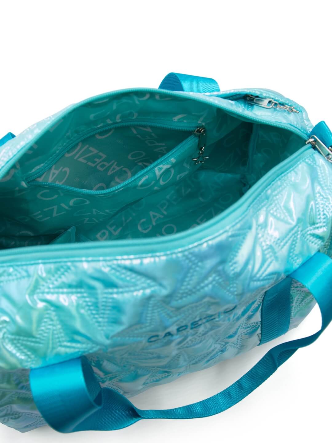 Metallic Star Travel Duffle, Alternate, color, turquoise/aqua