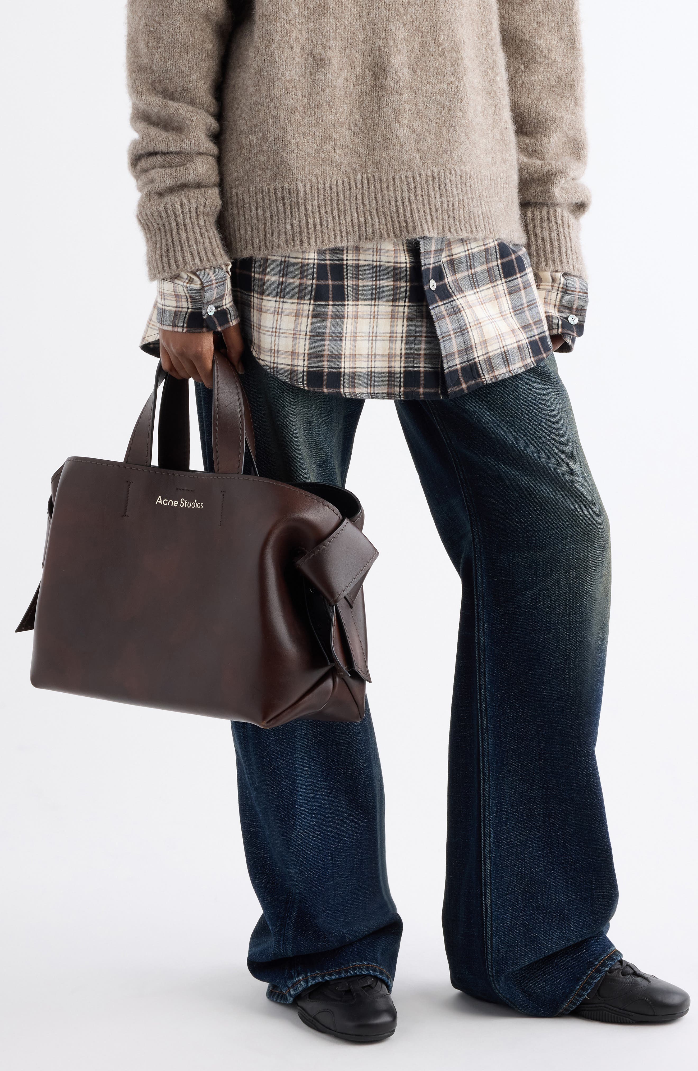 Acne Studios Musubi Leather Tote, Alternate, color, Dark Brown