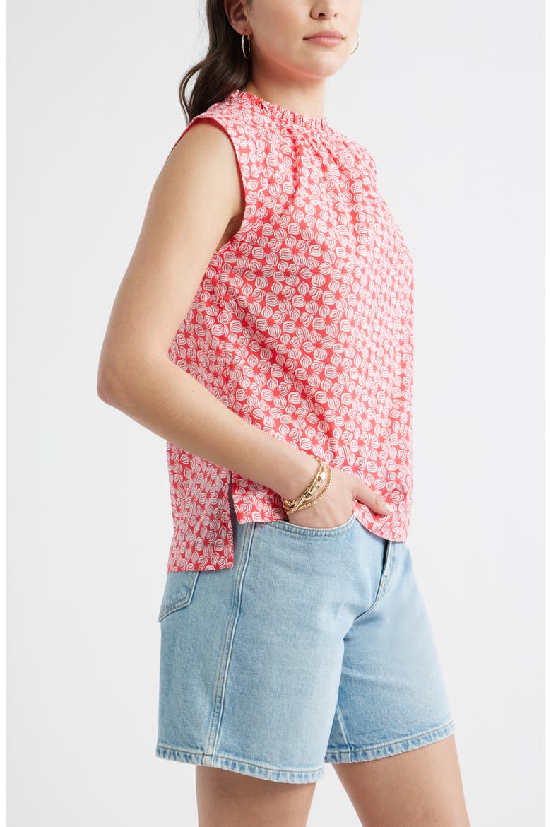 Floral Print Ruffle Trim Cotton Top, Alternate, color, RED GERANIUM- WHITE SEA GEO