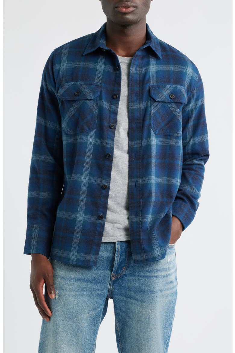 Burnside Plaid Flannel Button-Up Shirt, Main, color, DENIM PLAID