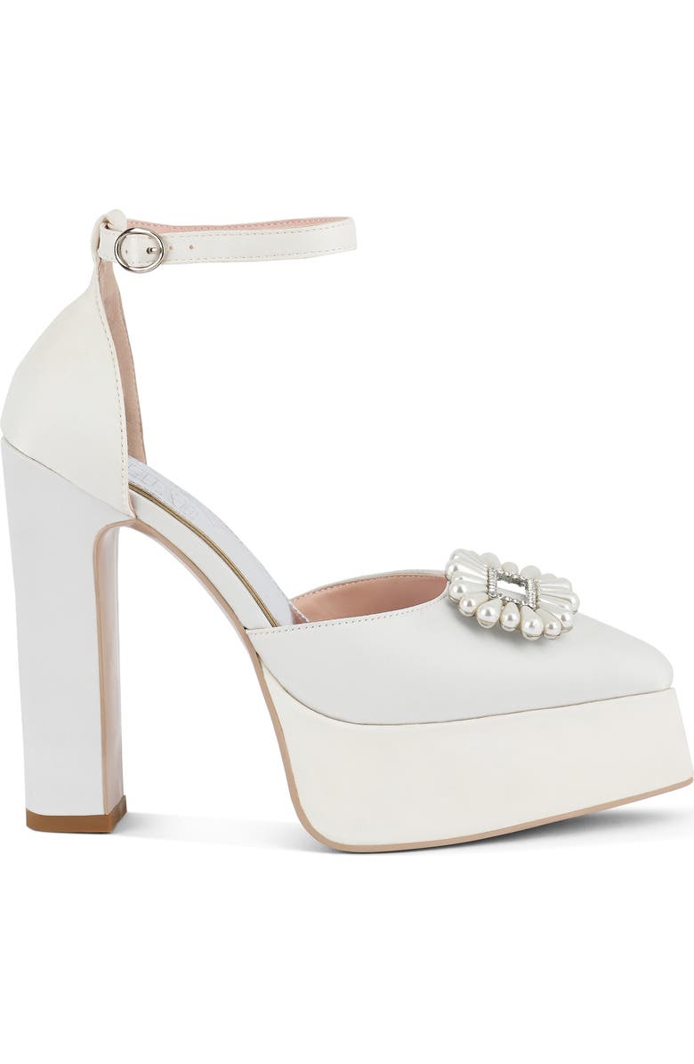 LONDON RAG Maeissa Pearly Brooch Ankle Strap Platform Pump, Alternate, color, White