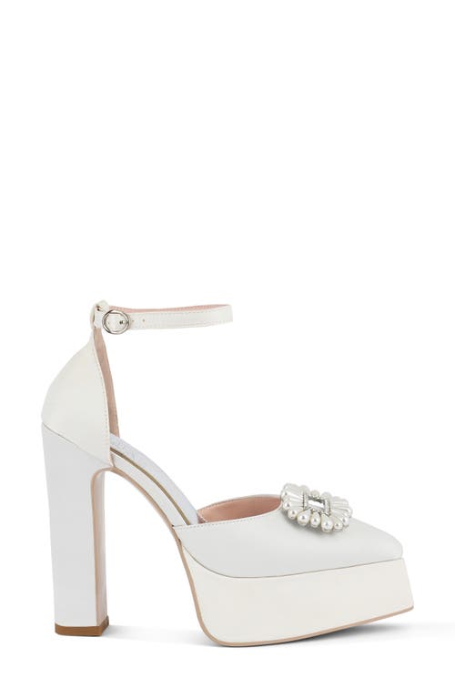 London Rag Maeissa Pearly Brooch Ankle Strap Platform Pump In White