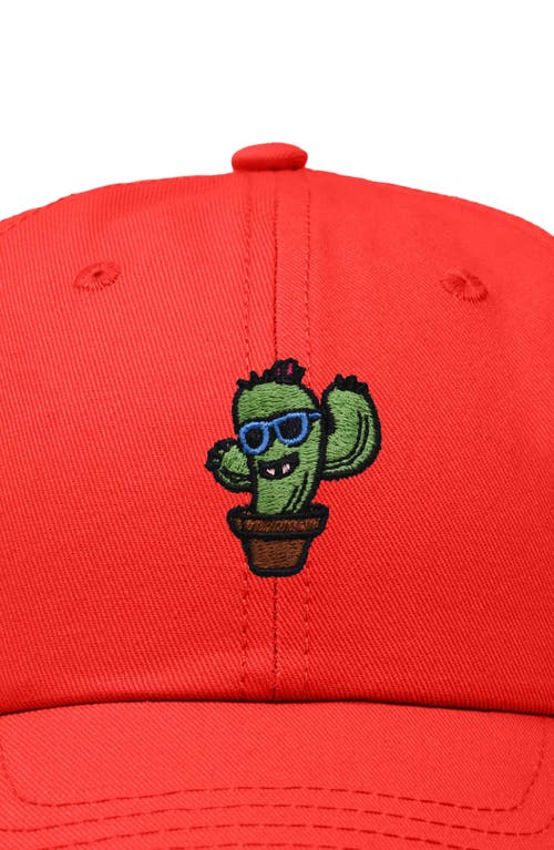 Dalix Cactus Embroidered Casual Cap In Red