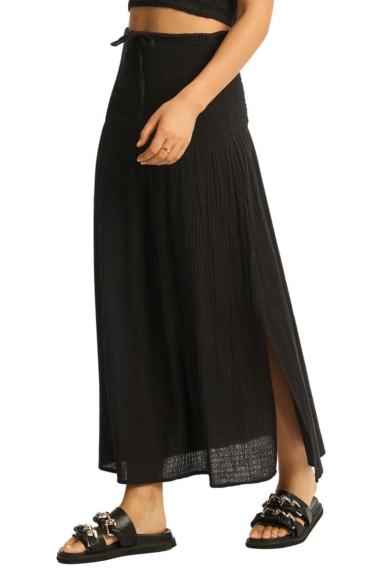 Sunset Beach Cotton Gauze Cover-Up Skirt, Alternate, color, BLACK