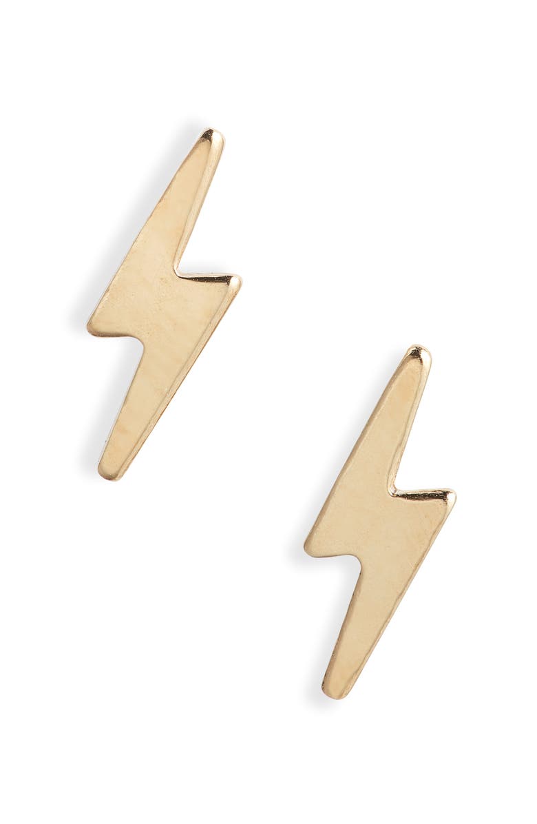 Nashelle Lightning Bolt Stud Earrings, Main, color, Yellow Gold Fill