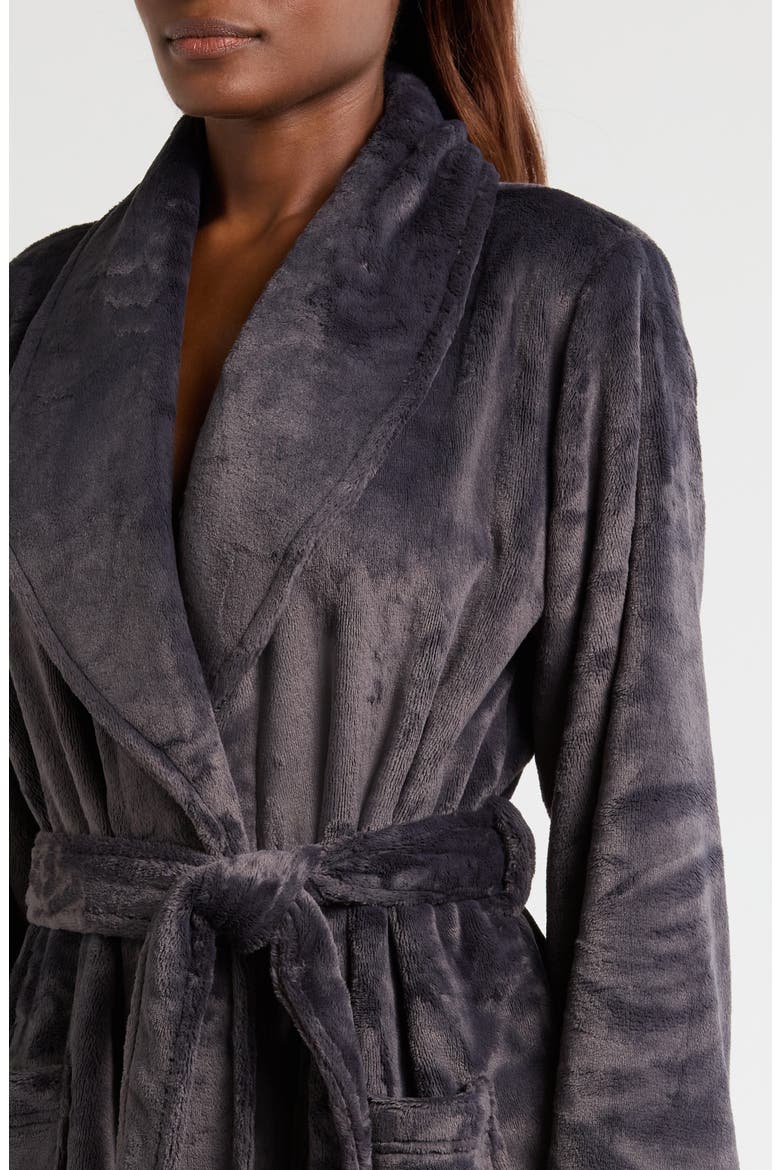 Shawl Collar Plush Longline Robe, Alternate, color, GREY STONEHENGE