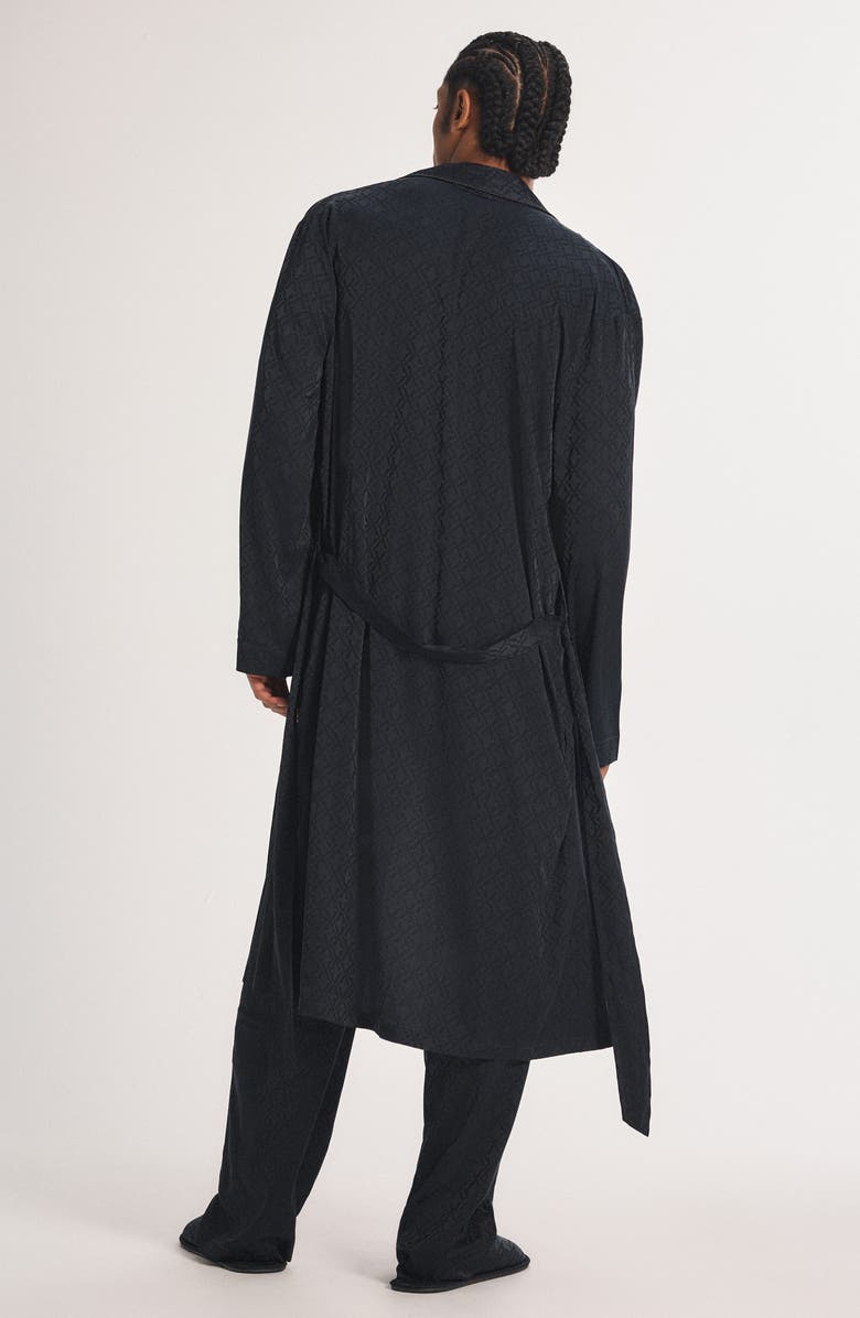 SAVAGE X FENTY Savage X Satin Jacquard Robe, Alternate, color, Black Caviar X Hatch Jacquard