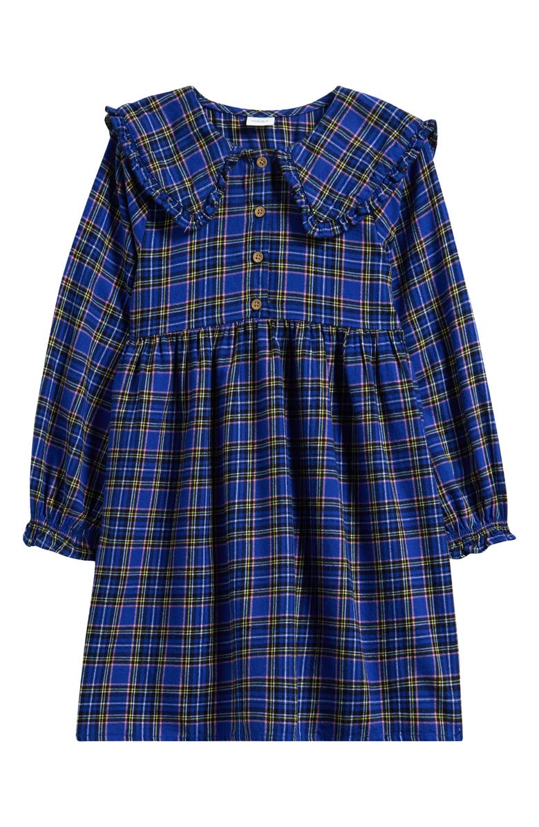 NEXT Kids' Check Collared Cotton Dress, Main, color, Blue