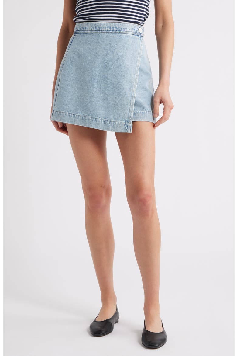 Aven Wrap Denim Miniskirt, Main, color, ALIZA