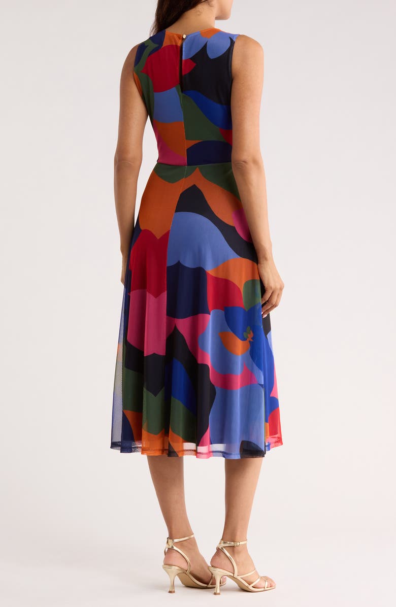 Vince Camuto Sleeveless Twist Front Mesh A-Line Midi Dress, Alternate, color, Blue Multi