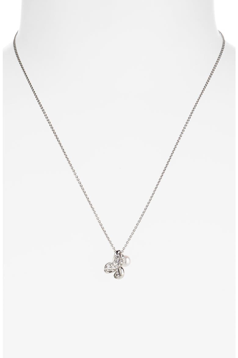 Fortune Leaves Pearl & Diamond Pendant Necklace, Alternate, color, WHITE GOLD