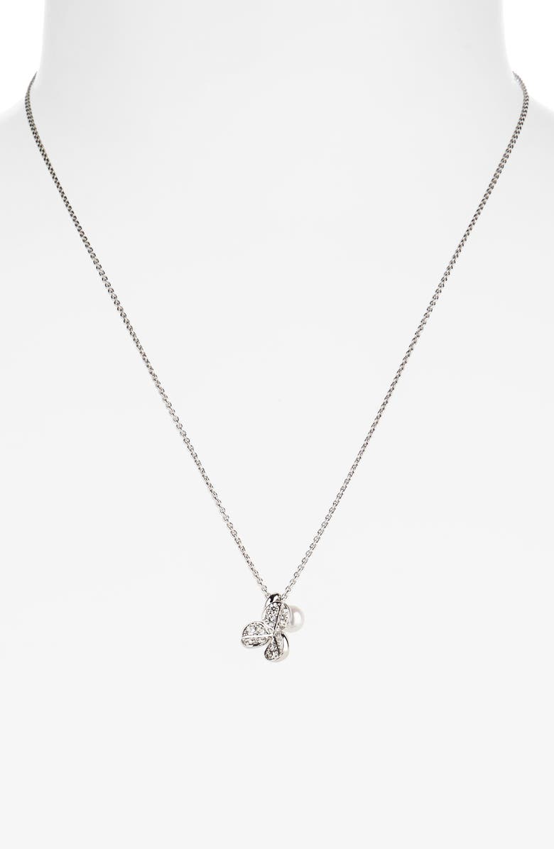 Mikimoto Fortune Leaves Pearl & Diamond Pendant Necklace, Alternate, color, White Gold