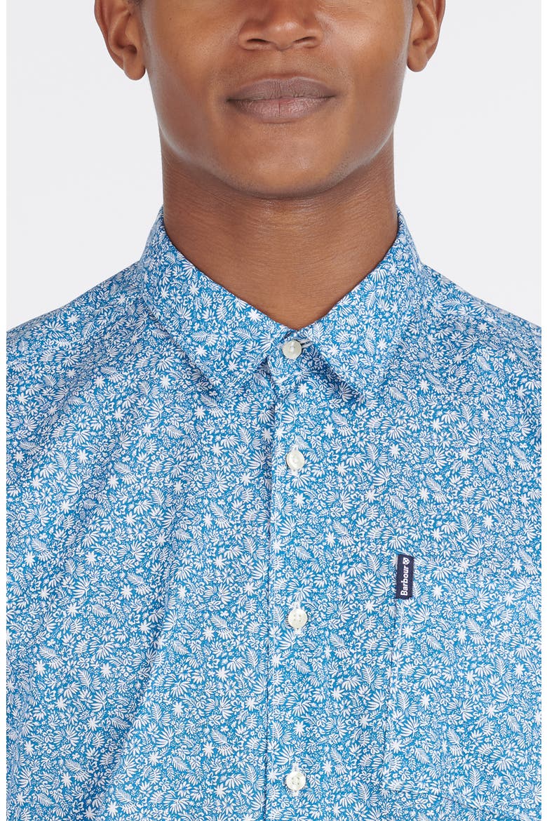 Summer Print Short Sleeve Button-Up Shirt, Alternate, color, BLUE