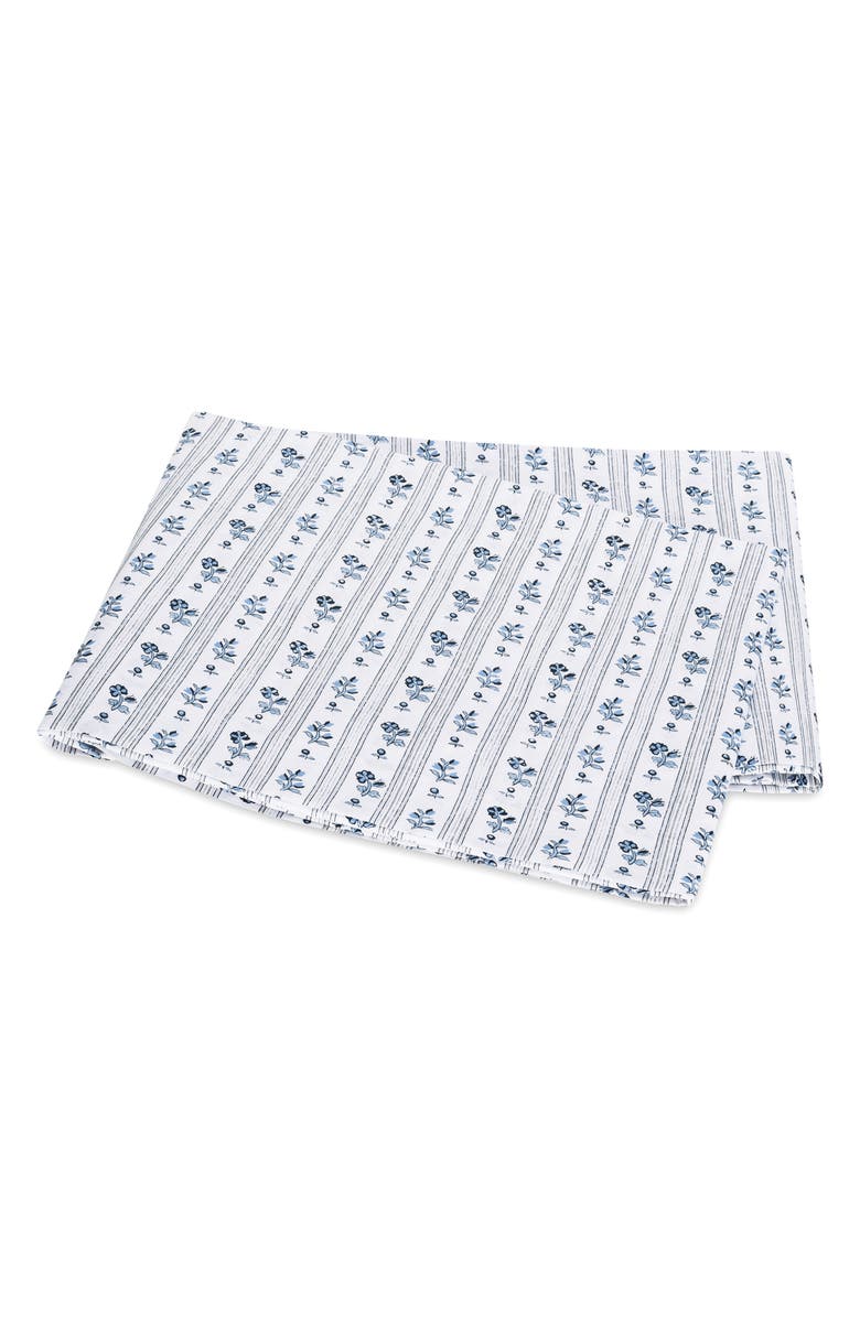 Matouk Cabanon Stripe 500 Thread Count Cotton Percale Flat Sheet, Main, color, Blue