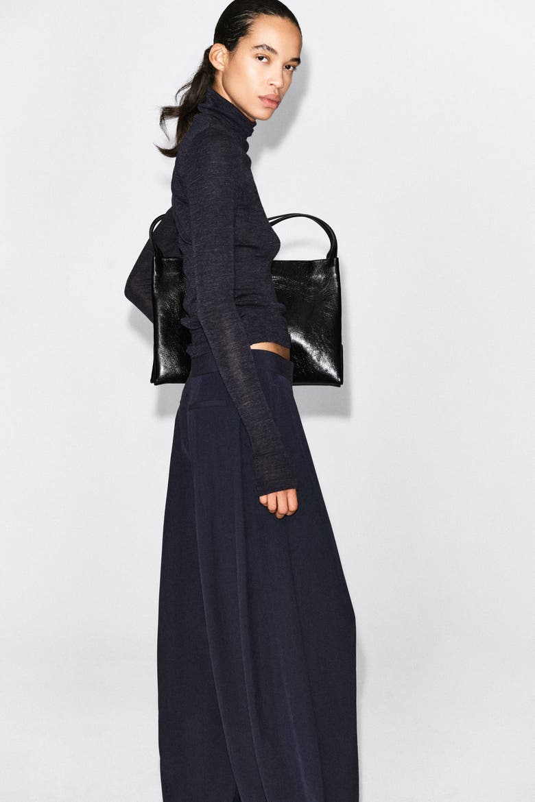 Fluid Topstitched Barrel-leg Pants, Alternate, color, NAVY