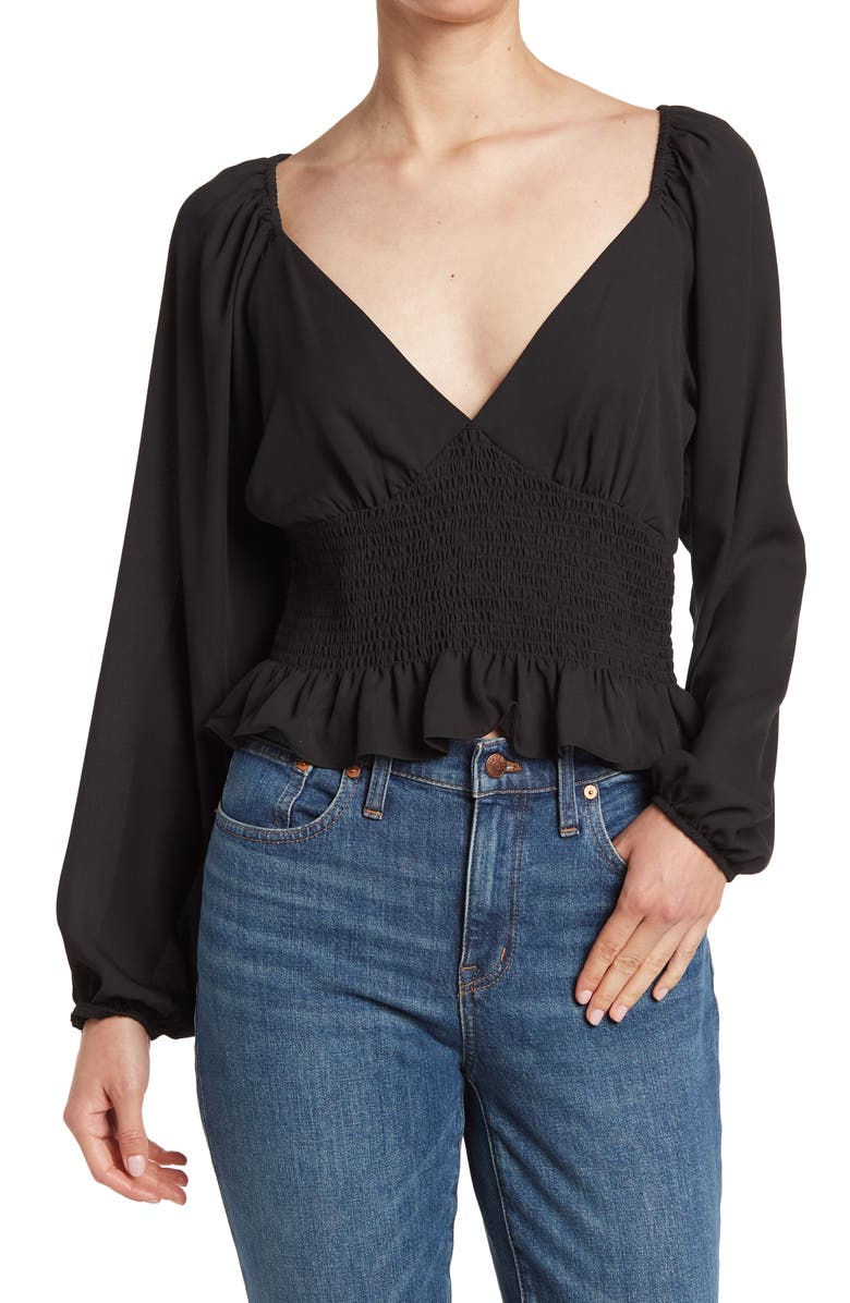 WAYF Smocked Waist Raglan Top, Main, color, 