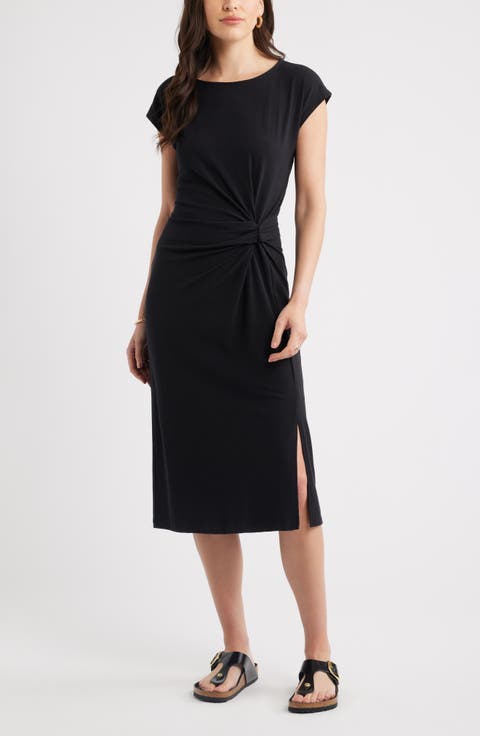 Twist Cotton Blend Knit Midi Dress