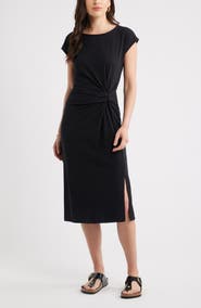 Caslon® Twist Cotton Blend Knit Midi Dress