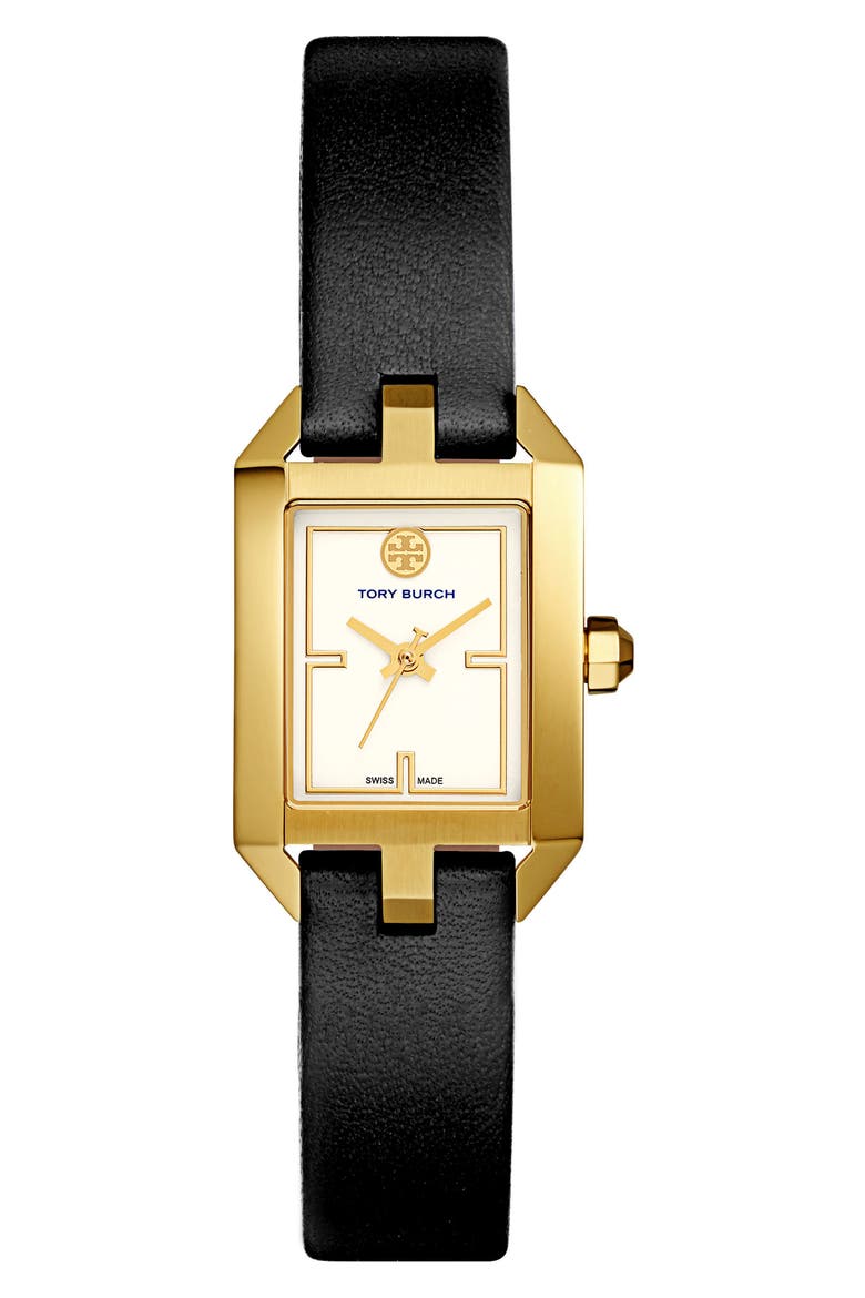 Dalloway Leather Strap Watch, 21mm x 24mm, Main, color, BLACK/ IVORY/ GOLD