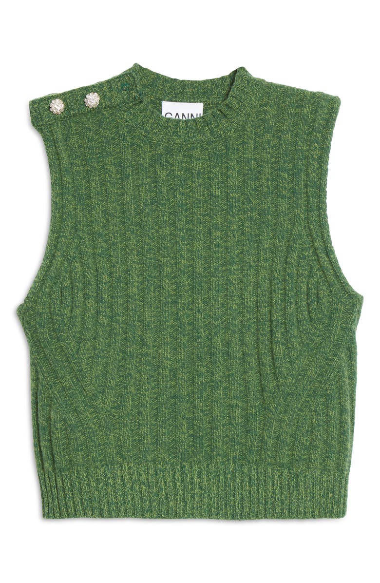 Ganni Shoulder Button Recycled Wool Blend Sweater Vest, Alternate, color,