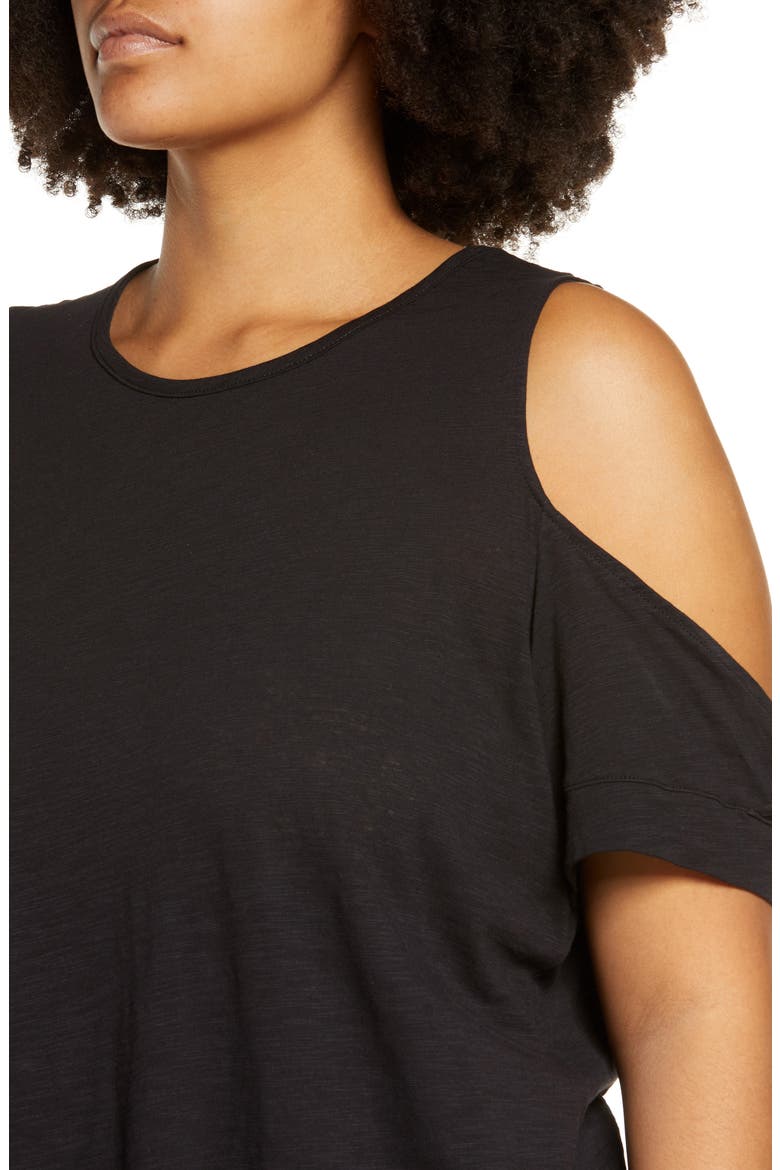 Grommet Cold Shoulder Tunic Top, Alternate, color, BLACK