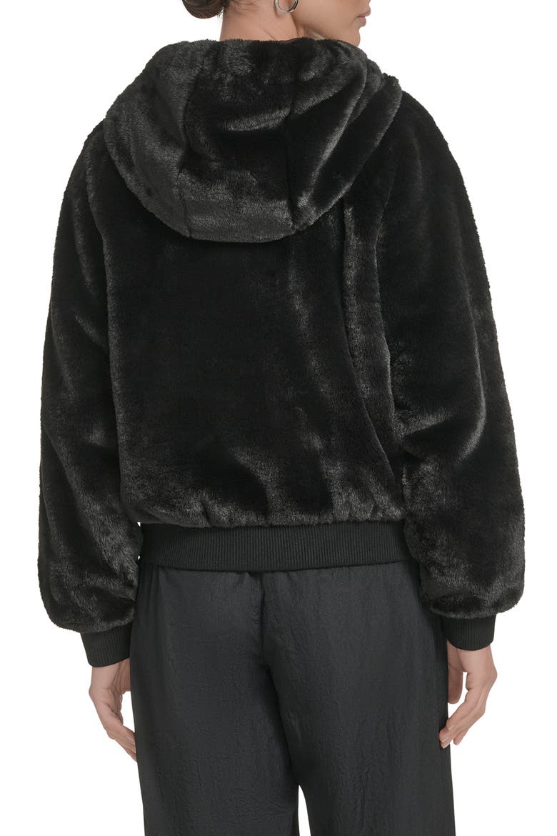 Faux Fur Bomber Hoodie, Alternate, color, BLACK