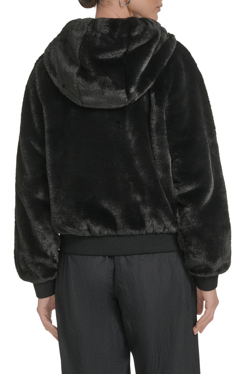 Champion Faux Fur Bomber Hoodie, Alternate, color, Black
