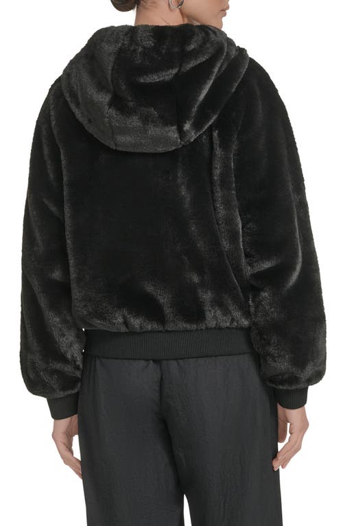 Champion Faux Fur Bomber Hoodie In Black