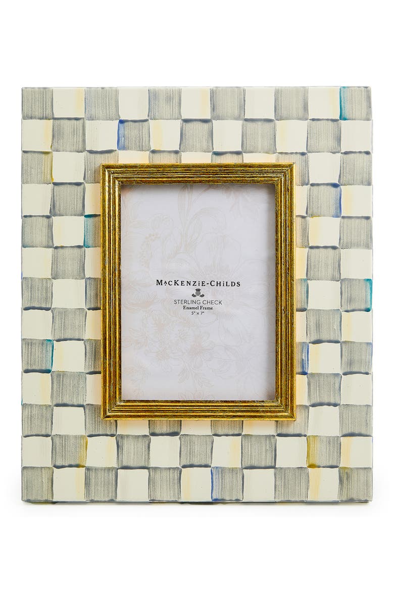 Sterling Check Enameled Steel 5 x 7-Inch Picture Frame, Main, color, GREY/ WHITE