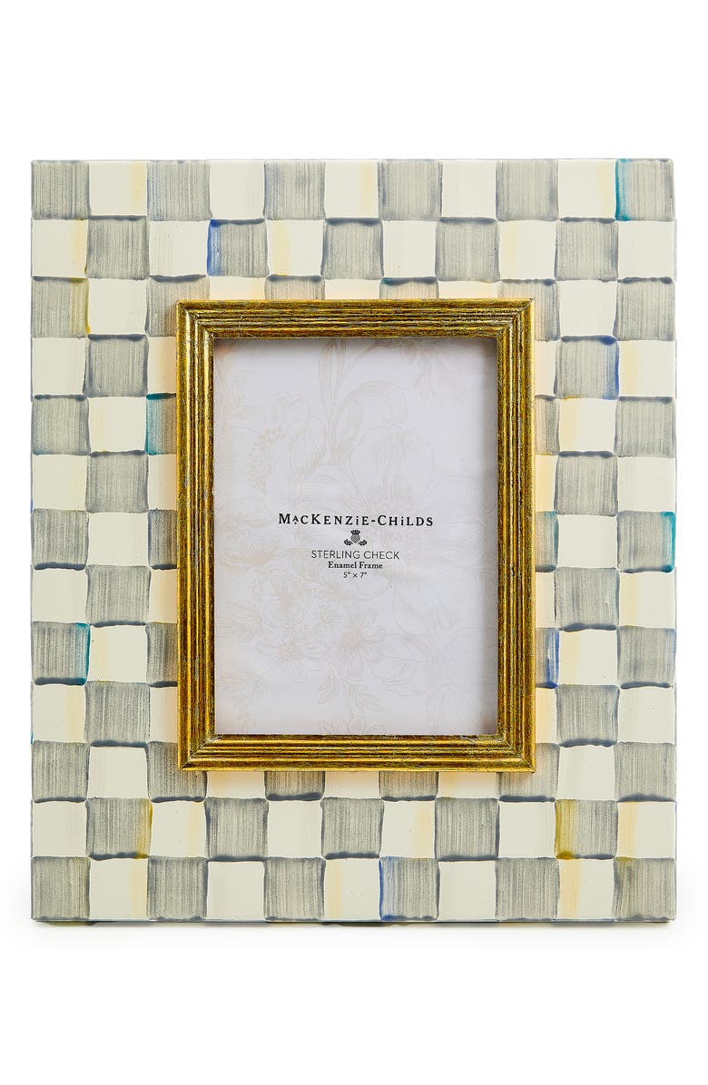 MACKENZIE CHILDS Sterling Check Enameled Steel 5 x 7-Inch Picture Frame, Main, color, Grey/ White