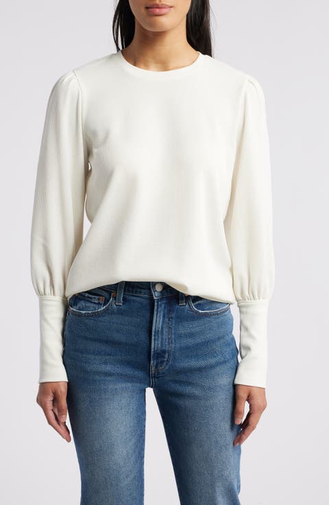 Crewneck Puff Sleeve Rib Top