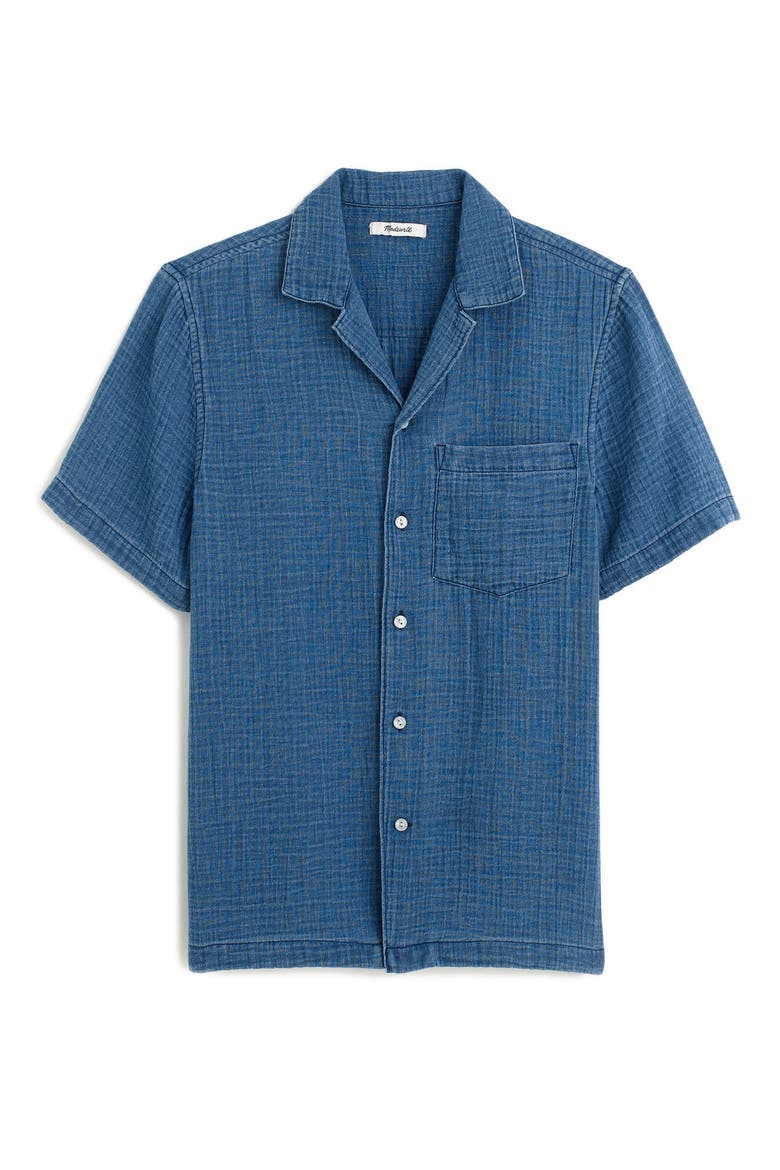 Indigo Dyed Short Sleeve Cotton Button-Up Shirt, Alternate, color, LIGHT INDIGO GAUZE