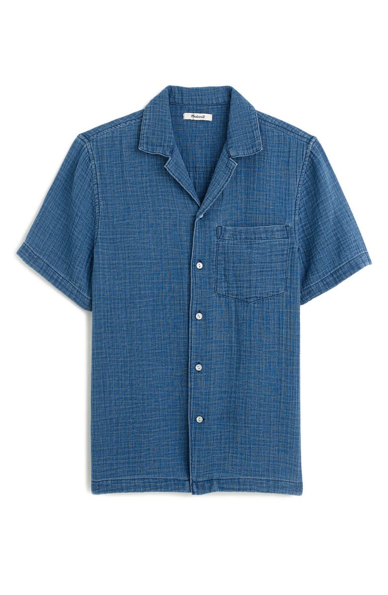 Madewell Indigo Dyed Short Sleeve Cotton Button-Up Shirt, Alternate, color, Light Indigo Gauze