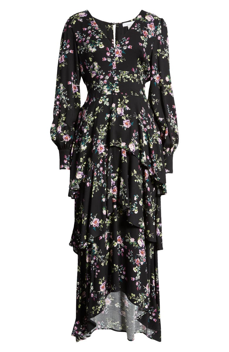 Fourteenth Place Floral Long Sleeve Tiered High/Low Dress, Alternate, color, 