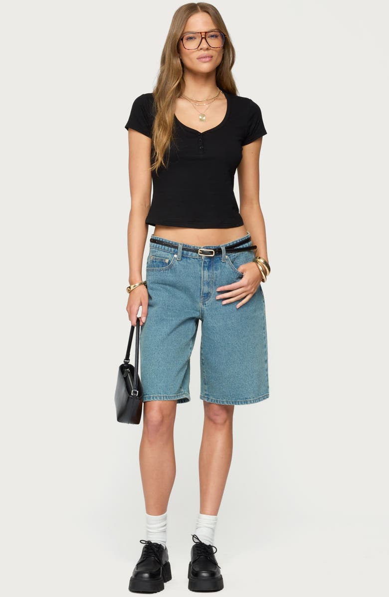 EDIKTED Katerina Henley Crop Top, Alternate, color, Black