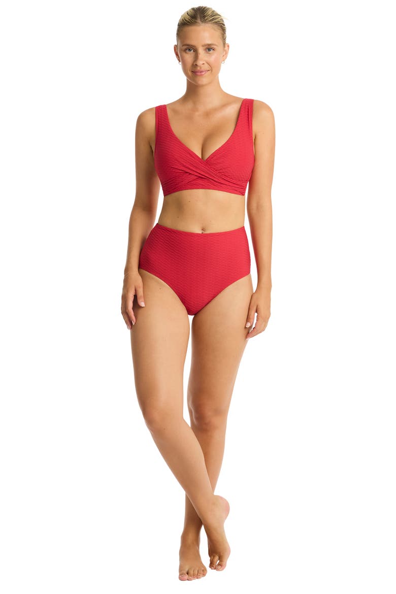Honeycomb High Waist Bikini Bottoms, Alternate, color, RED