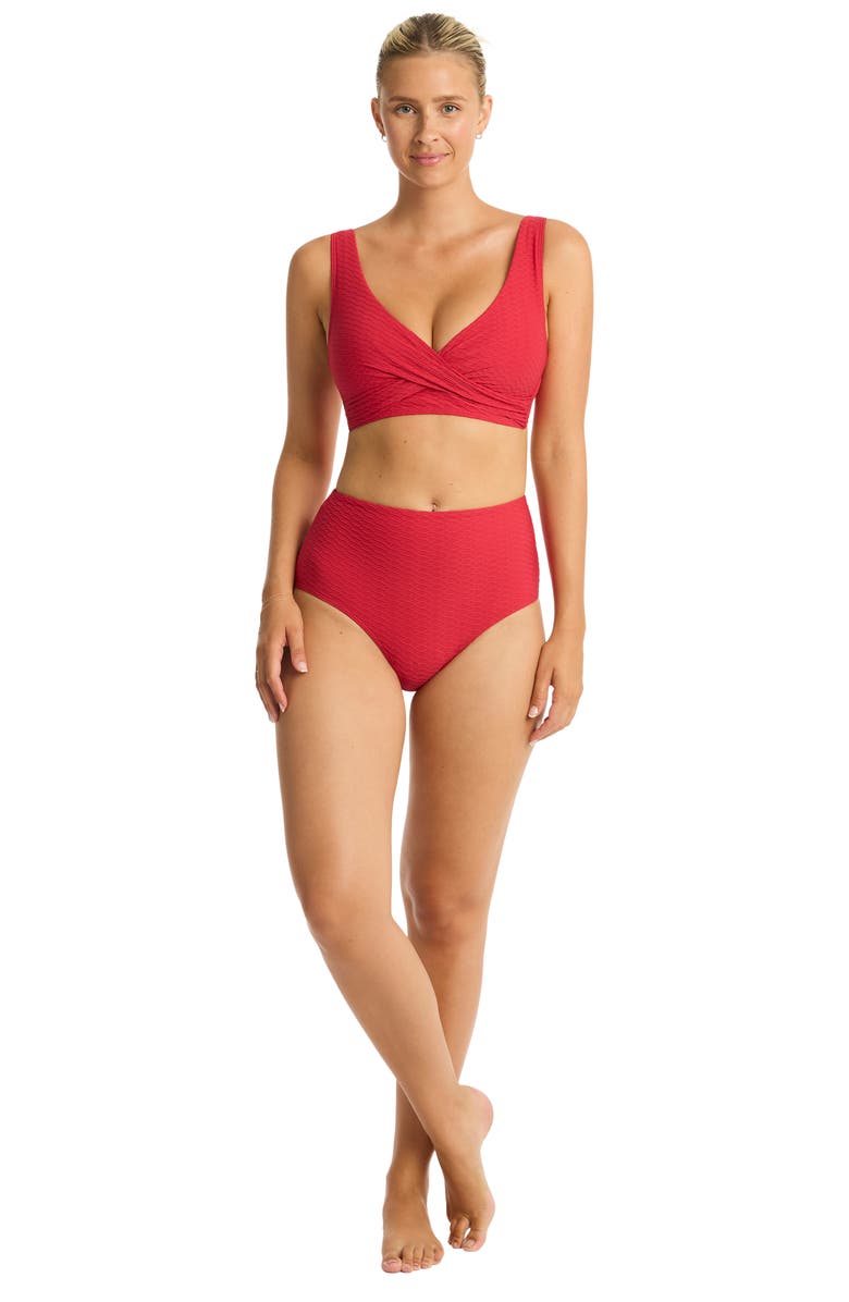 Sea Level Honeycomb High Waist Bikini Bottoms, Alternate, color, Red