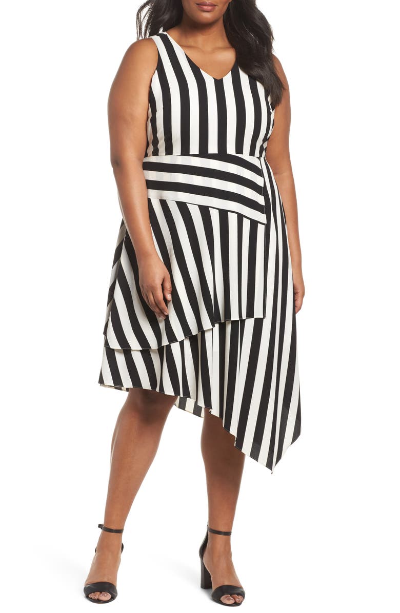 Vince Camuto Spectator Asymmetrical Hem Dress, Main, color, 