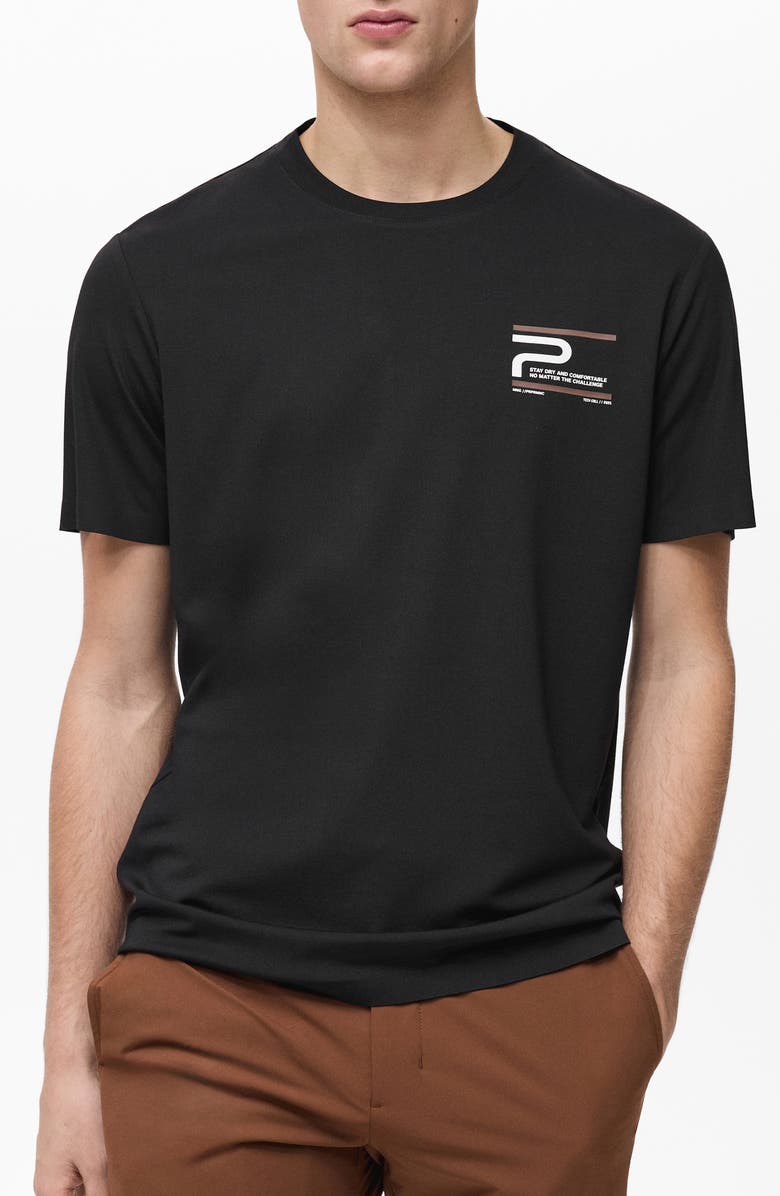 MANGO Comfort Stretch Thermoregulating Graphic T-Shirt, Main, color, Black