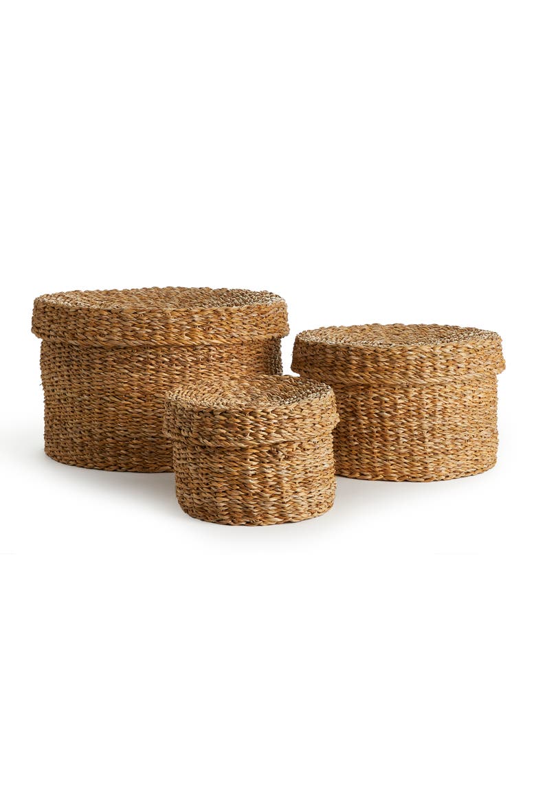 Seagrass Round Lidded Baskets Set of 3, Alternate, color, Brown